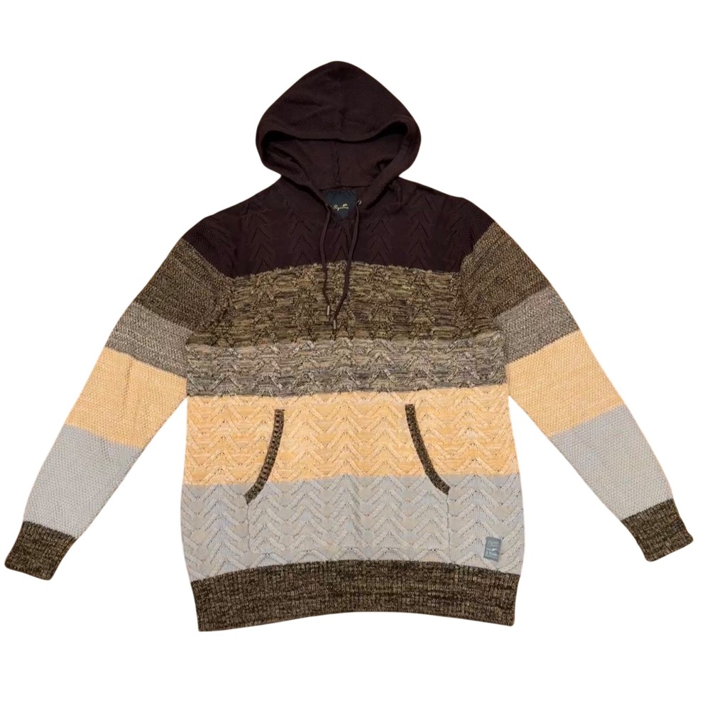 A. Tiziano Mens Cotton Knit Hoodie Sweater XXL Colorblock Chevron Brown Black